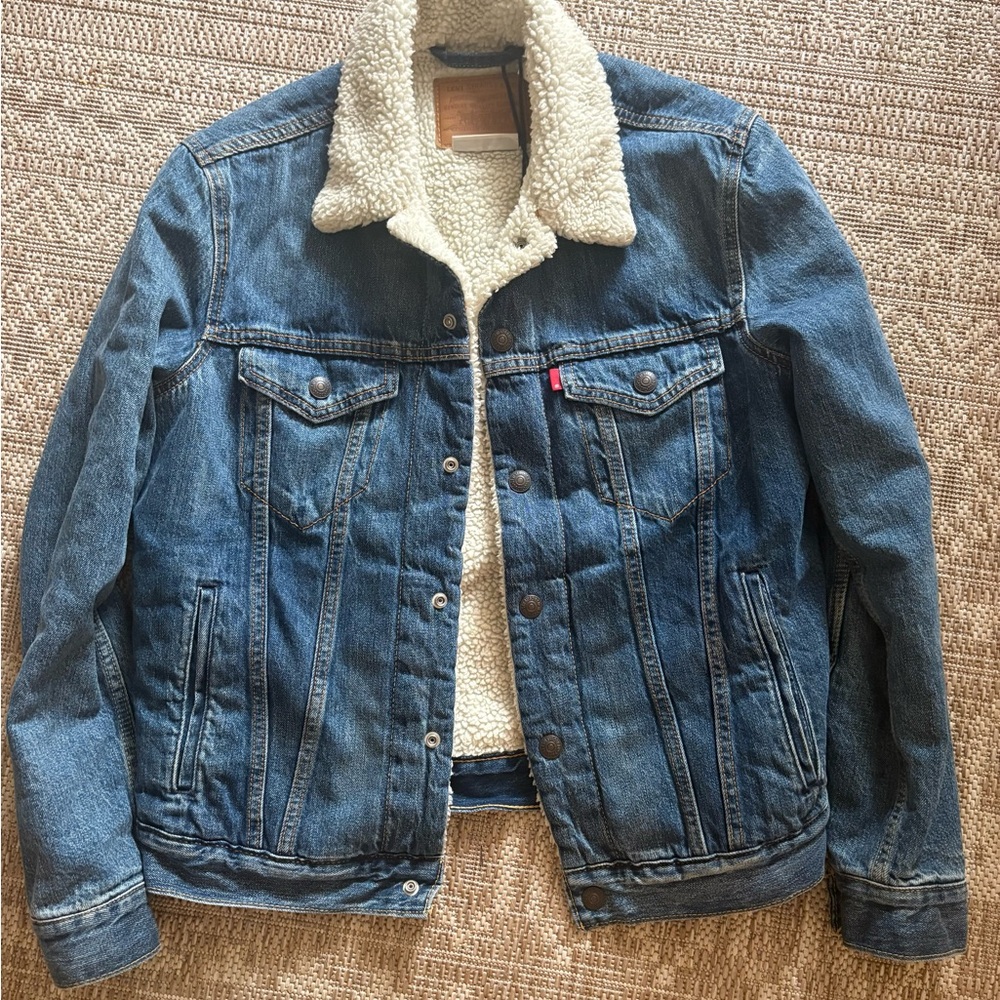 Levi's Blue Denim Jacket with Cream Sherpa Collar